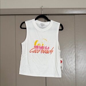 Wildfox White Coco Beach Tank with Pink and Orange Graphic
